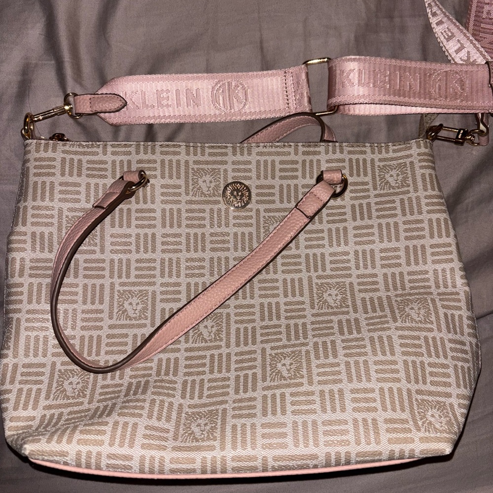 Anne Klein Pink and Cream Shoulder Bag with Structured Design